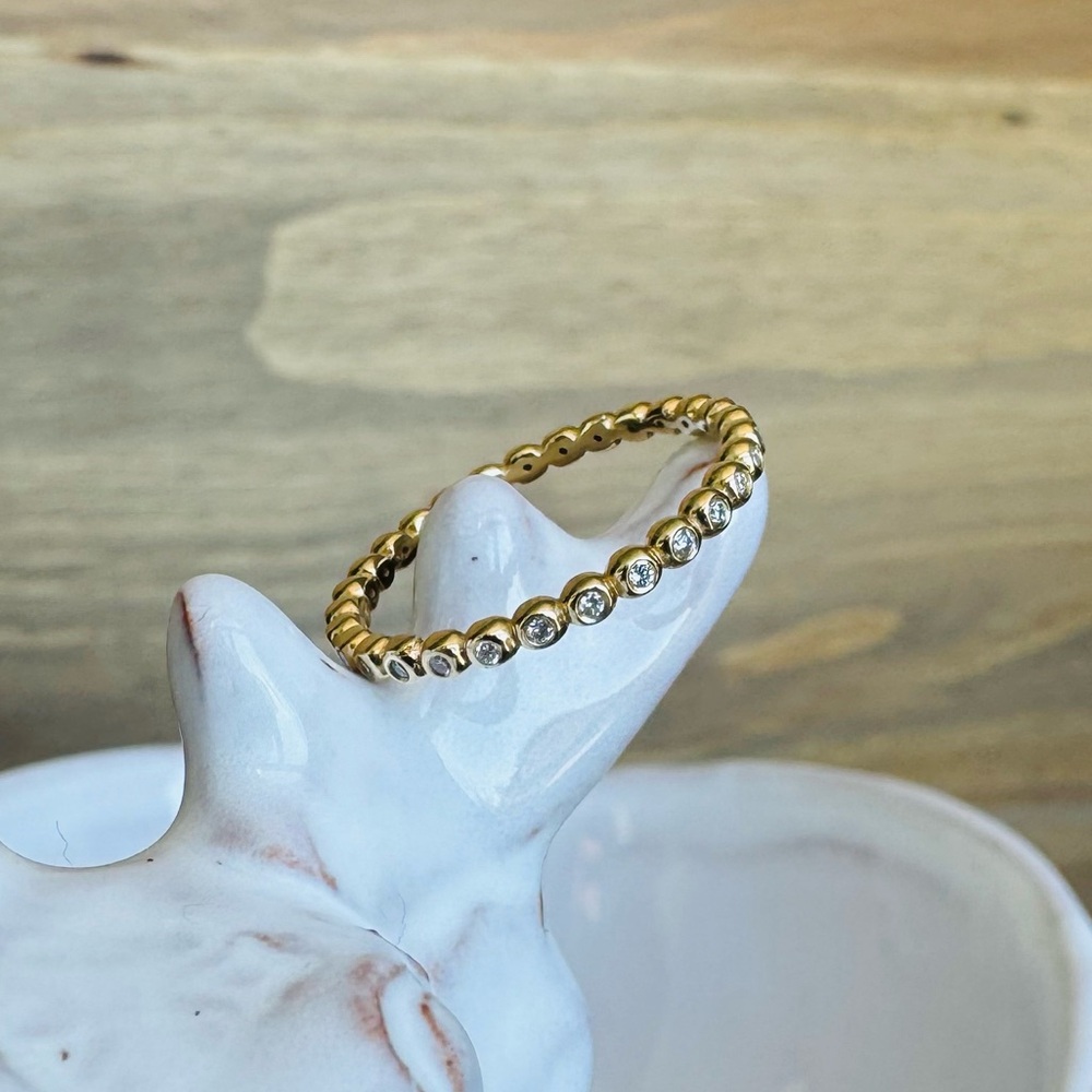 14KYG Beaded Diamond Eternity Ring Band - Picture 2 of 11